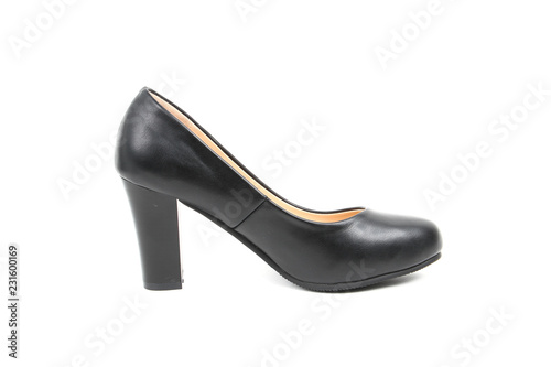 Women's platform black shoes isolated on white background colored