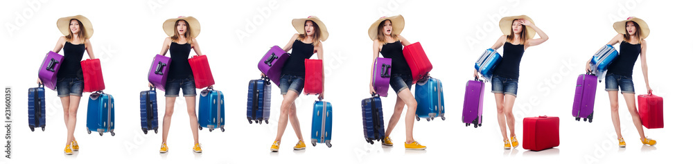 Woman with suitacases preparing for summer vacation Woman with suitacases preparing for summer vacation