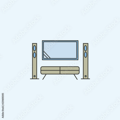 home theater, cinema in flat icon. Element of house hold icon for mobile concept and web apps. Colored home theater, cinema in flat icon can be used for web and mobile