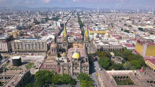 Wallpaper Mural 4k Aerial Drone of Cathedral in Downtown, Centro, Guadalajara, Mexico. Wide Angle, Slowly Moving Towards Church and Cityscape Zoom In Torontodigital.ca