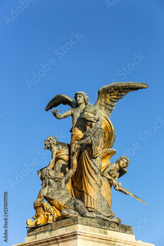 Beautiful Altar Of The Fatherland Altare della Patria, known as the national Monument to Victor Emmanuel II or II Vittoriano . Famous Roman landmark. Piazza Venezia. Rome. Italy. Europe.