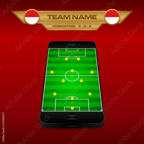 Football (Soccer) formation strategy template with perspective field on smartphone (3-5-2).