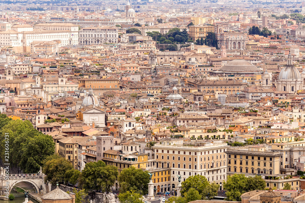 View above downtown of Rome, Italy.