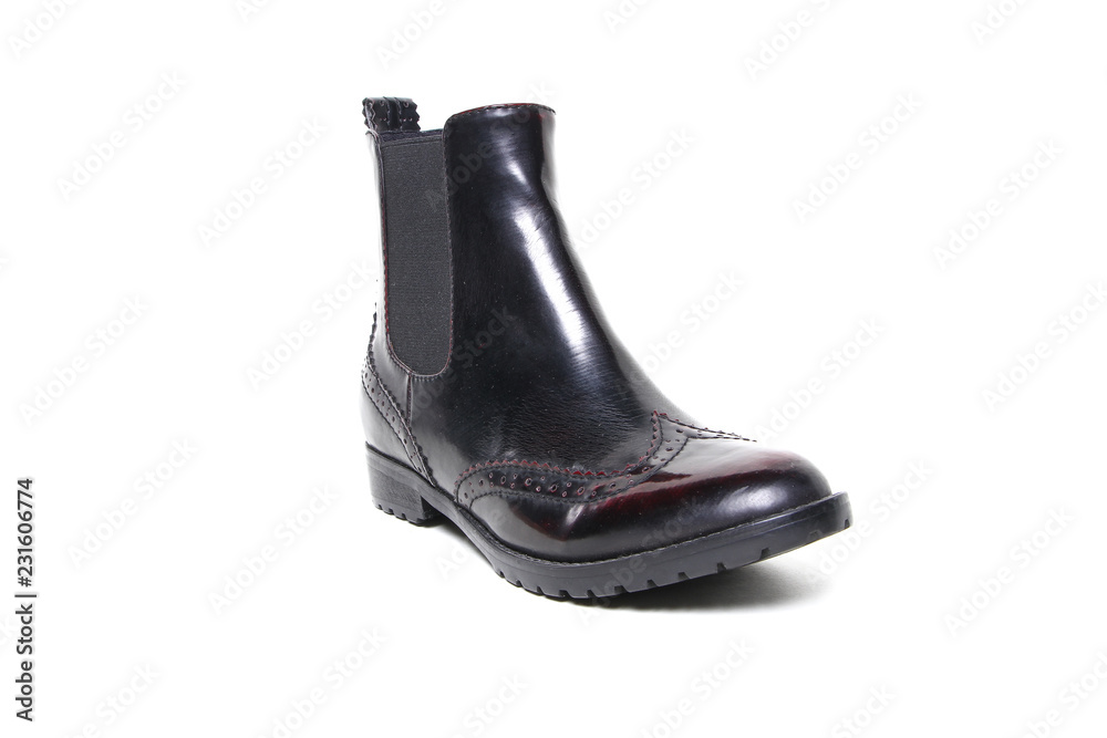 Women's leather demi-season shoes isolated on white background