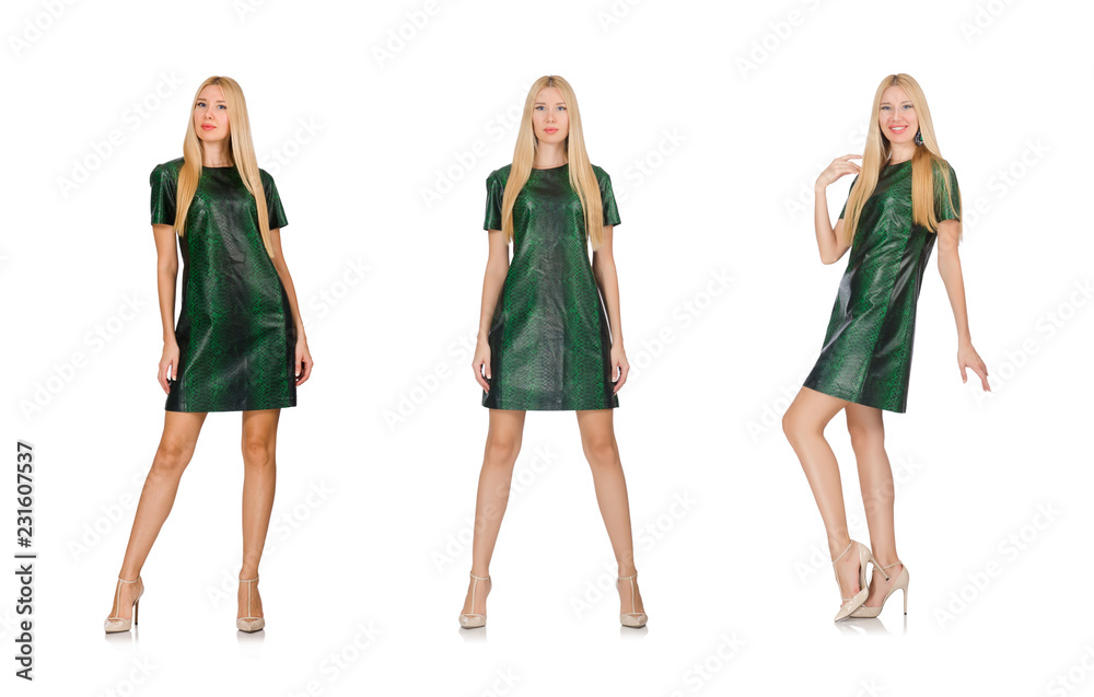 Young woman in green dress isolated on white Young woman in green dress isolated on white