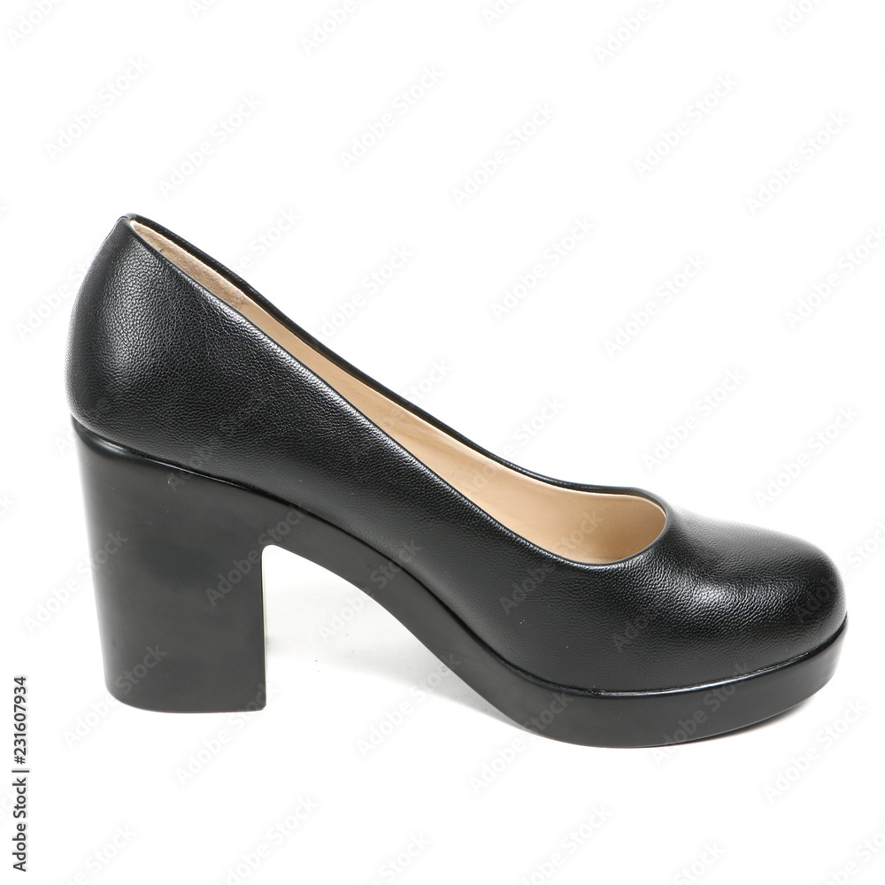 Women's leather platform shoes isolated on white background