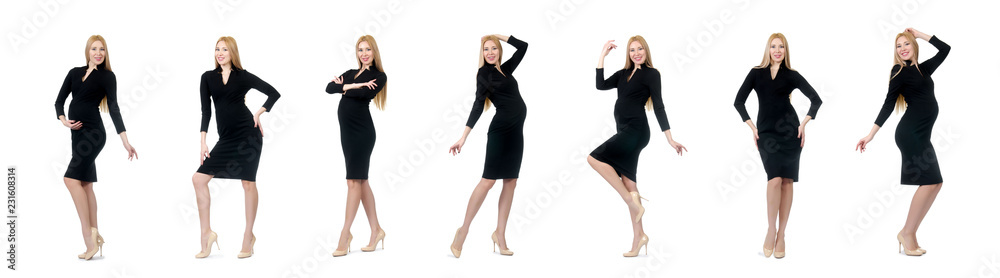 Pretty pregnant woman in black dress isolated on white Pretty pregnant woman in black dress isolated on white