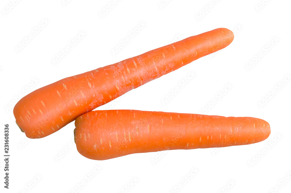 two red carrots isolated on white background with clipping path two red carrots isolated on white background with clipping path