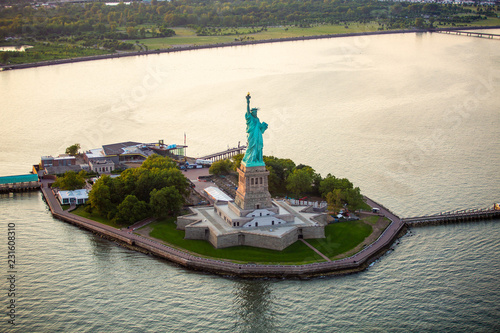 New York Statue of Liberty from aerial view