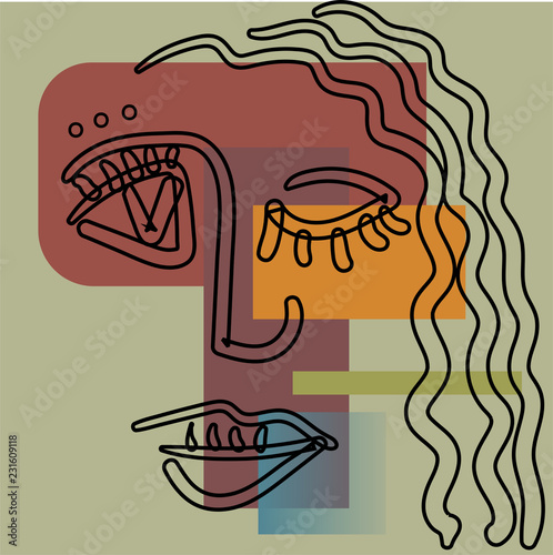 Girl face in cubism outline style. 10 eps