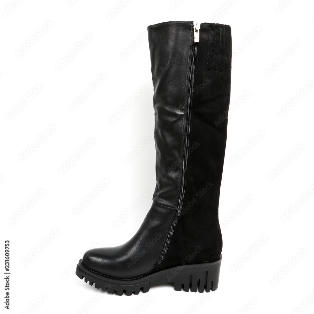 Women's demi-season high boots isolated on white background