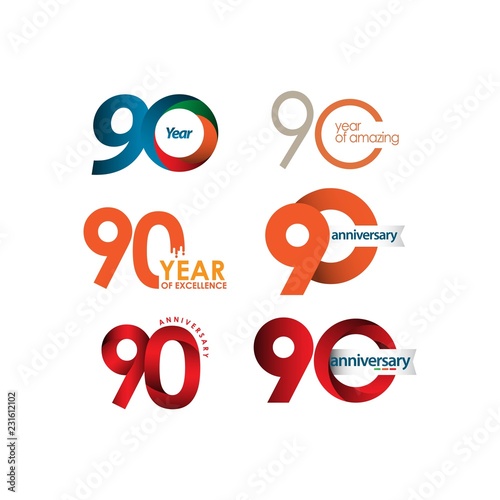 90 Year Anniversary Set Vector Template Design Illustration