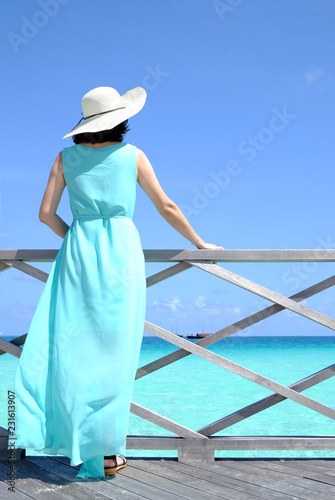 Woman watching at sea ocean view