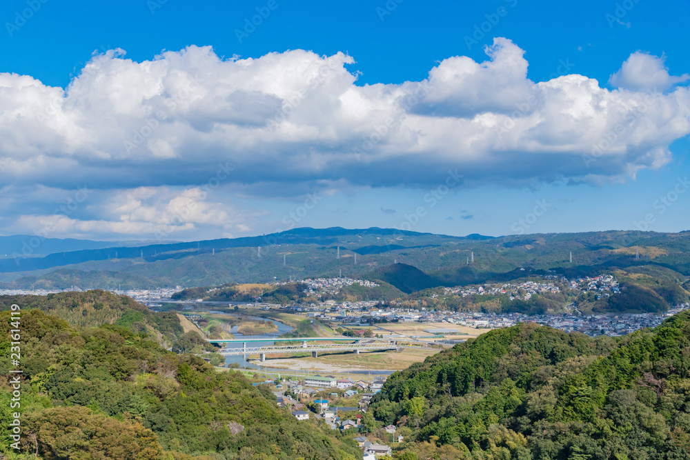 みかん狩り農園からの静岡県伊豆の国市の風景