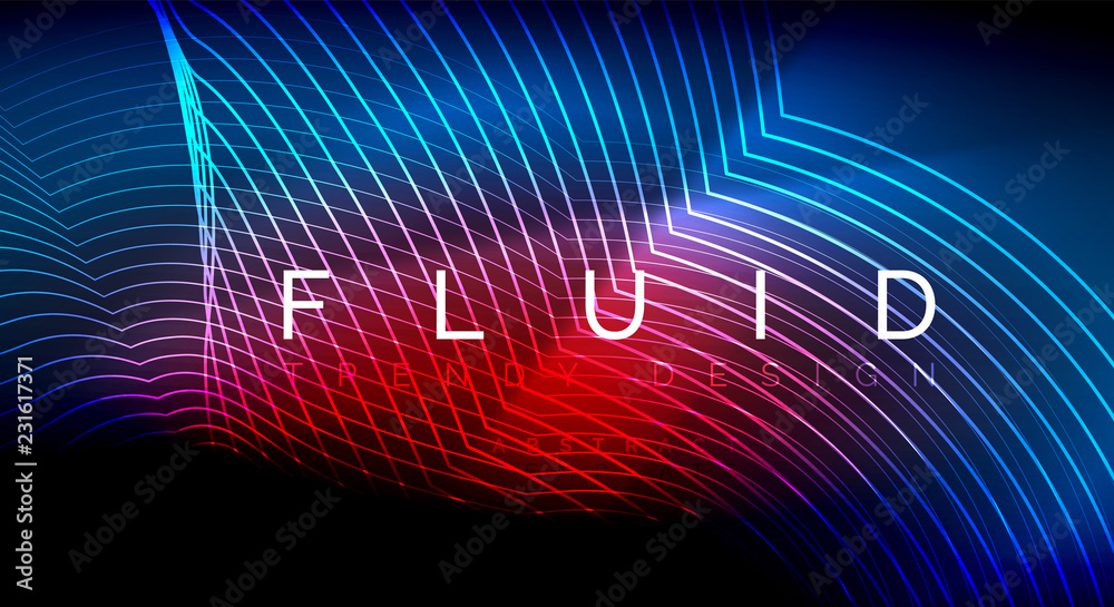 Obraz premium Neon glowing fluid wave lines, magic energy space light concept, abstract background wallpaper design, ripple texture illustration