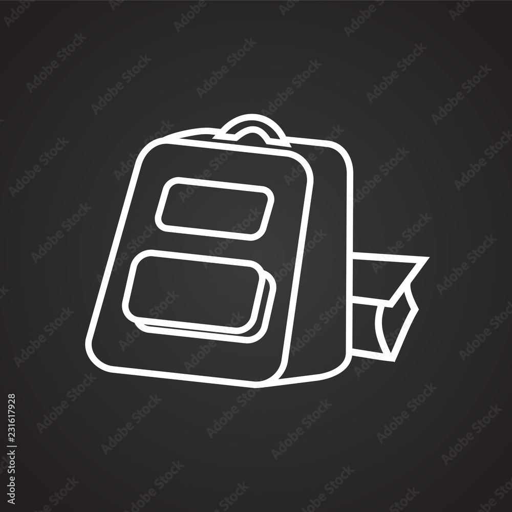 School bag thin line on black background icon School bag thin line on black background icon