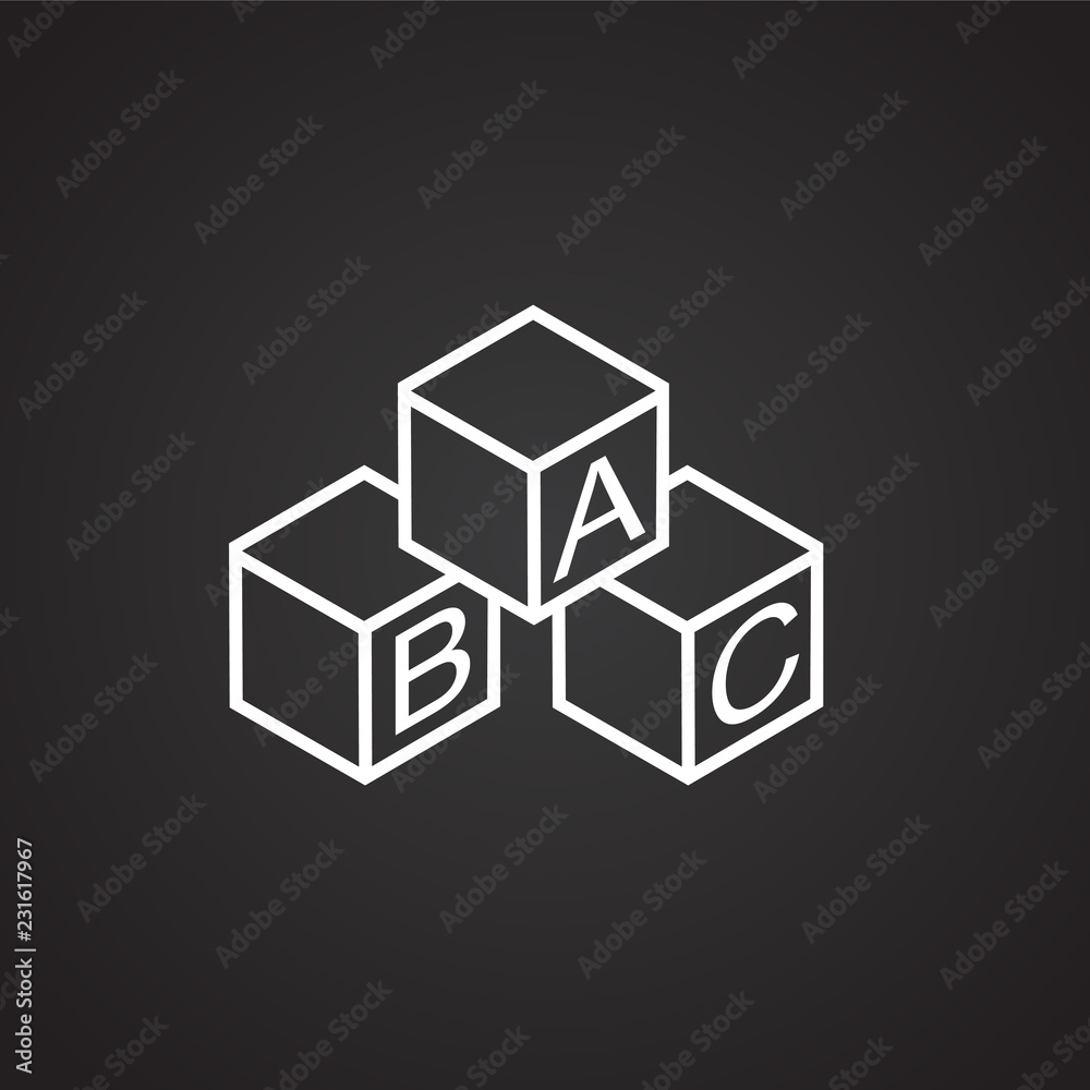 Alphabet cubes thin line on black background icon Alphabet cubes thin line on black background icon