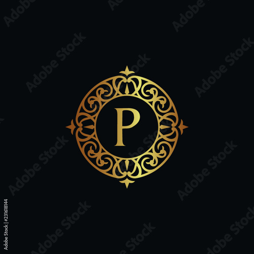 Vintage old style logo icon golden. Royal hotel, Premium boutique, Fashion logo, restaurant logo, VIP logo. Letter P logo, Premium quality logo.