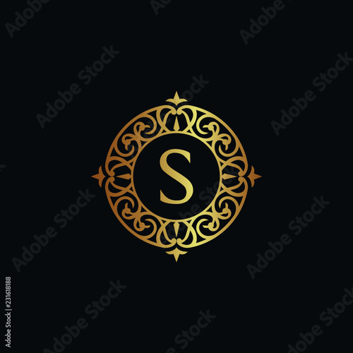 Vintage old style logo icon golden. Royal hotel, Premium boutique, Fashion logo, restaurant logo, VIP logo. Letter S logo, Premium quality logo.