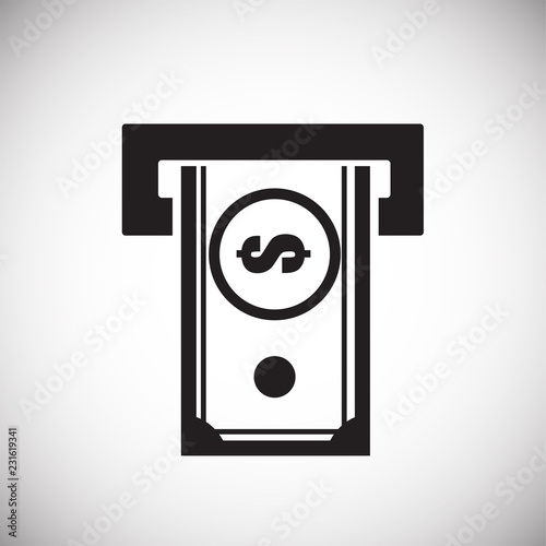 Cash withdraw on white background icon
