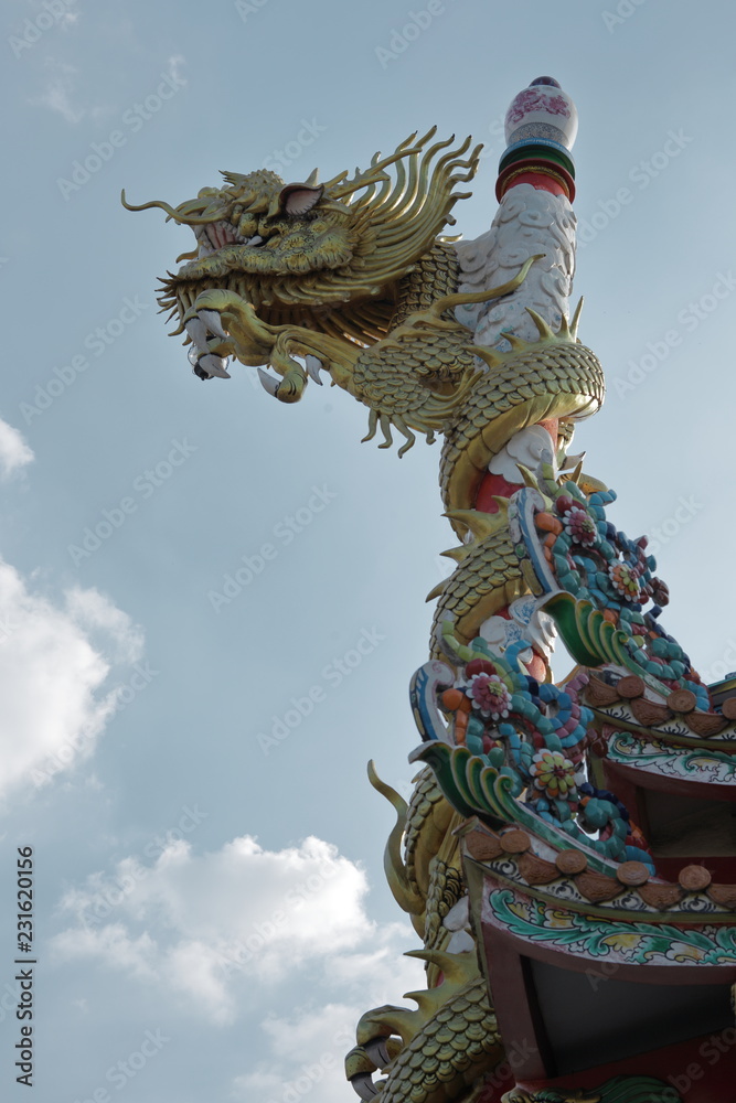 Fototapeta premium Sam Rong area, Samut Prakan city, Thailand: dragon at Chinese Temple
