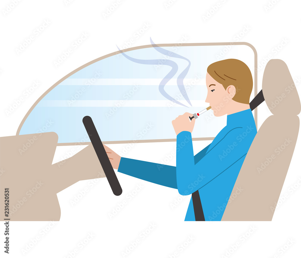 危険な運転. タバコを吸うためのわき見運転. 危険な運転. タバコを吸うためのわき見運転.