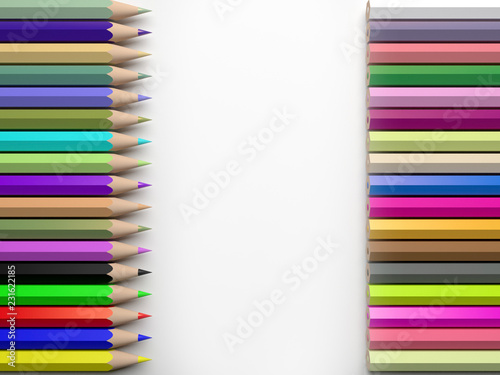 Color pencils isolated on white background, 3d rendering