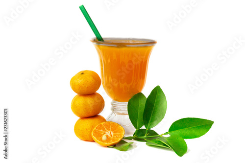 fresh Chinese orange cut and orange juice isolate on white background 