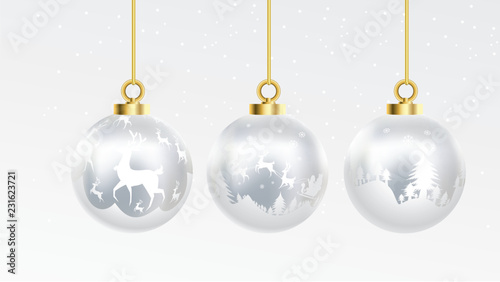 Set of vector gold and silver christmas balls with ornaments. golden collection isolated realistic decorations. Vector illustration on white background.