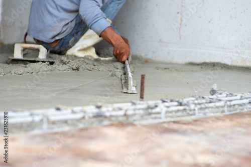 Selective focus picture of steel lines for reinforcement concrete structure at the construction site