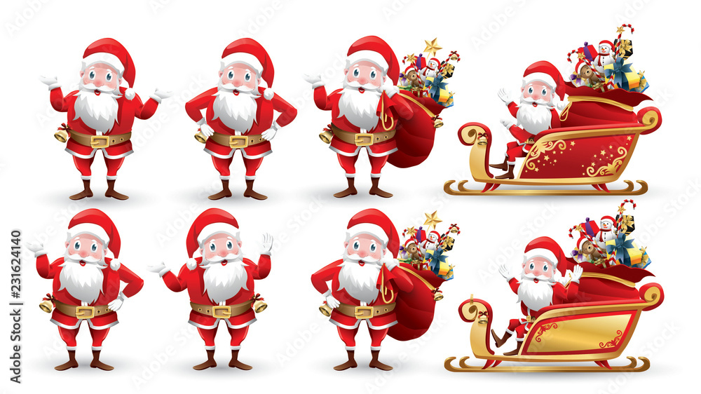Cartoon collection of Christmas Santa Claus and Reindeer. Set of funny  cartoon characters with different pose emotion. Vector illustration  isolated on white background Stock Vector | Adobe Stock