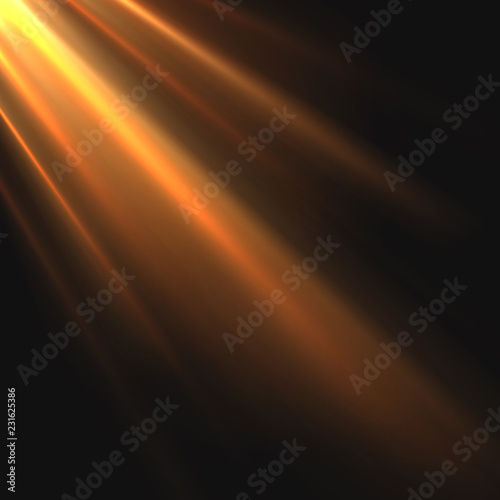 Sun rays light on black background. Graphic concept for your design