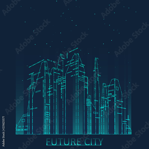 Future city skyline illustration. Graphic concept for your design, linear style.