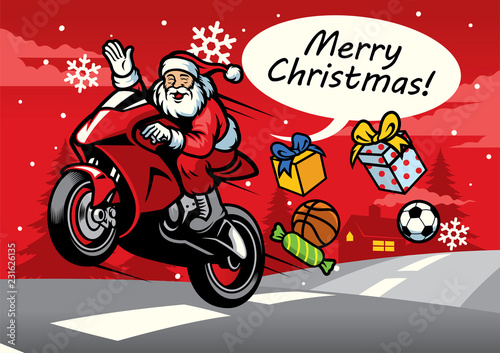 santa riding sport bike