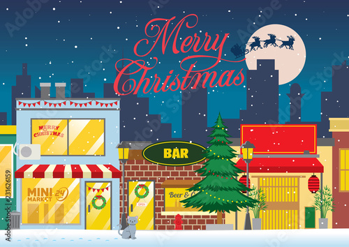 shopping street at the christmas winter night