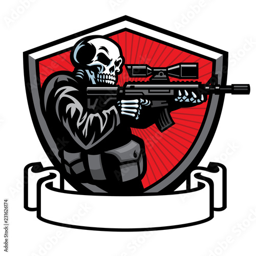 skull soldier shooting the assault rifle photo