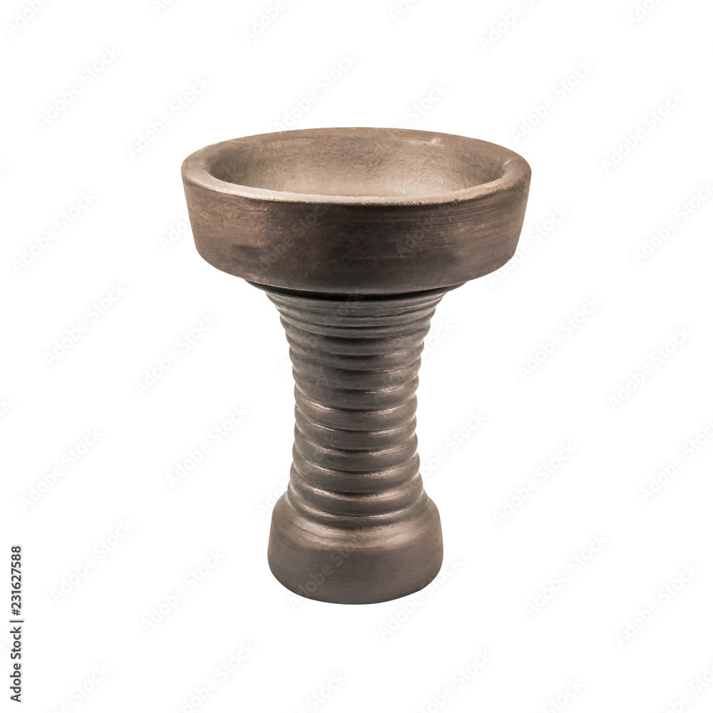 Bowl of clay for hookah, brown, isolated on white Bowl of clay for hookah, brown, isolated on white