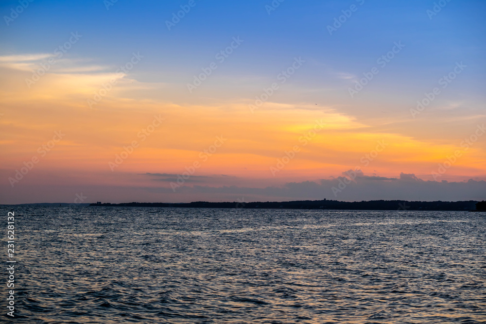 A dramatic vibrant sunset scenery in Cape Cod Martha's Vineyard, Massachusetts