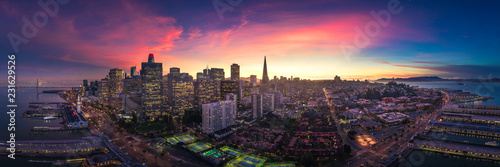 Aerial Panoramic View of San Francisco Skyline at Sunset