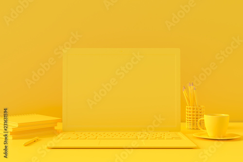 Laptop on table Work desk Minimal concept