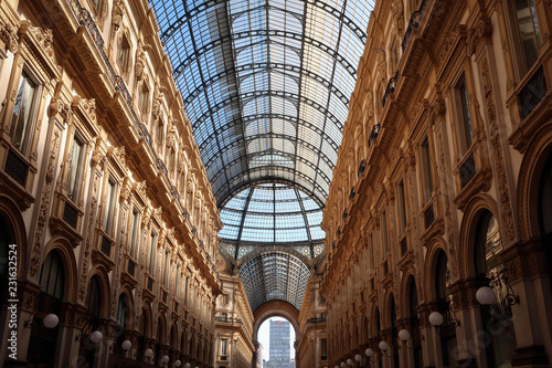 Galleria Vittorio Emanuele II arch scenic view, Milan, Italy