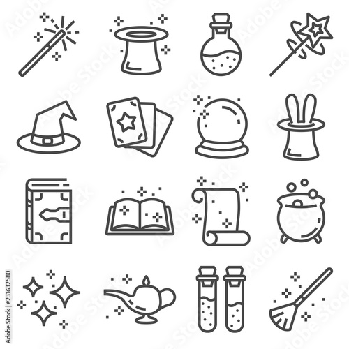 Vector line magic icons set. Outlie illustration