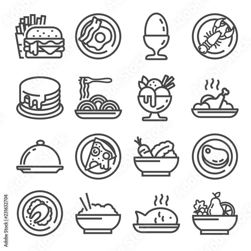 Vector Food icon set, gray outline style