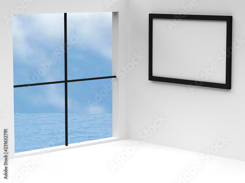 Empty room and empty picture frame   3D rendering