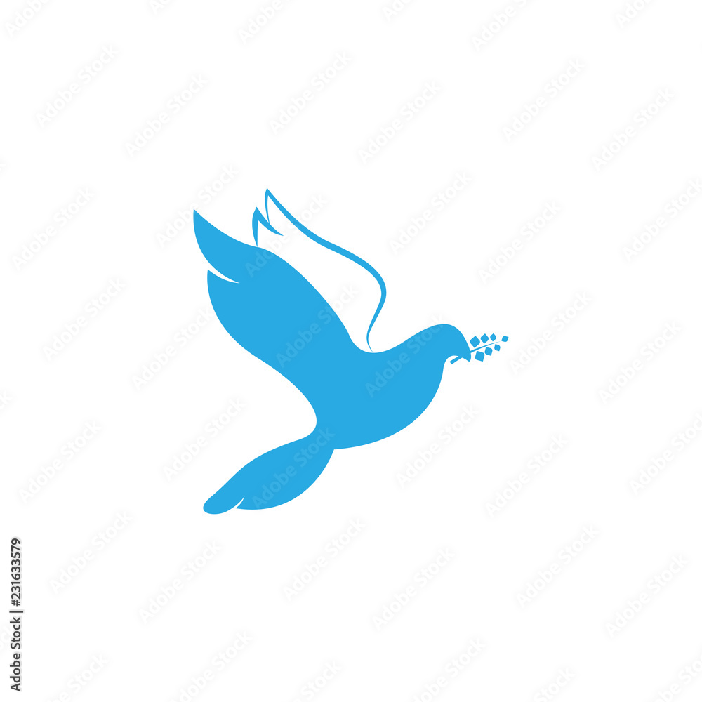 Obraz premium Dove Of Peace. Illustration with dove holding an olive branch symbolizing peace on earth. LIne Art dove. Ink painting style. Line art for logo and design. Vector illustration. Peace logo.