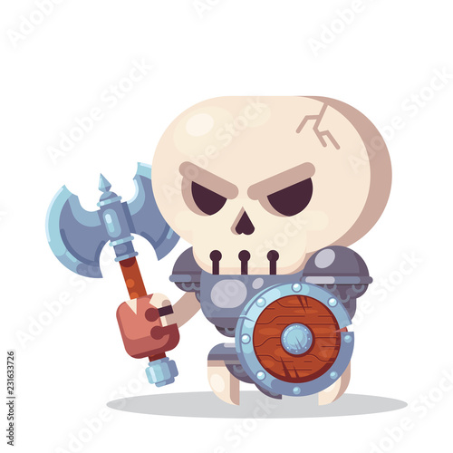 Fantasy RPG Game Character monsters and heros Icons Illustration. evil enemy warrior skeleton with axe and shield photo