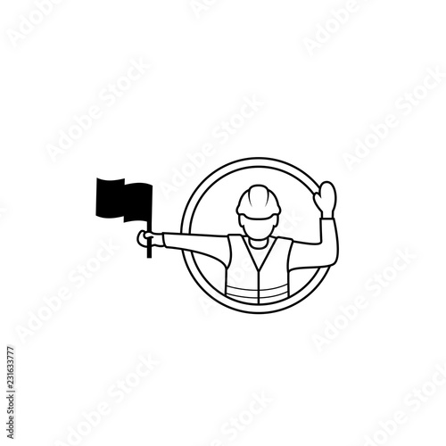 vector illustration of Flagger Man. Flagger sign, Flagman ahead road sign. Road Flagger Modern Simple outline Vector Icon logo template.