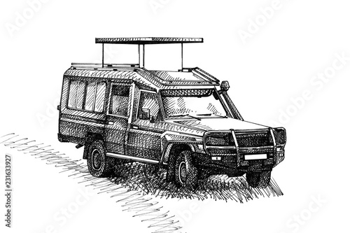 Photography Hand drawn sketched safari jeep