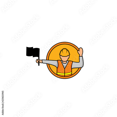 vector illustration of Flagger Man. Flagger sign, Flagman ahead road sign. Road Flagger Modern Simple Vector Icon logo template.