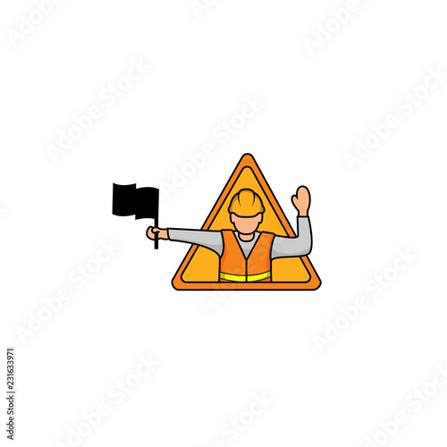 vector illustration of Flagger Man. Flagger sign, Flagman ahead road sign. Road Flagger Modern Simple Vector Icon logo template.